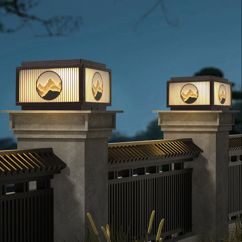 Modern Minimalist Solar Waterproof Square Aluminum Glass LED Post Head Light For Garden | Bowlift