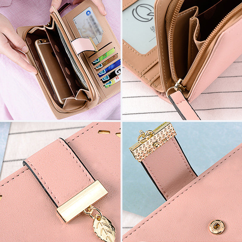 Ladies long wallet with leaf pattern | Bowlift