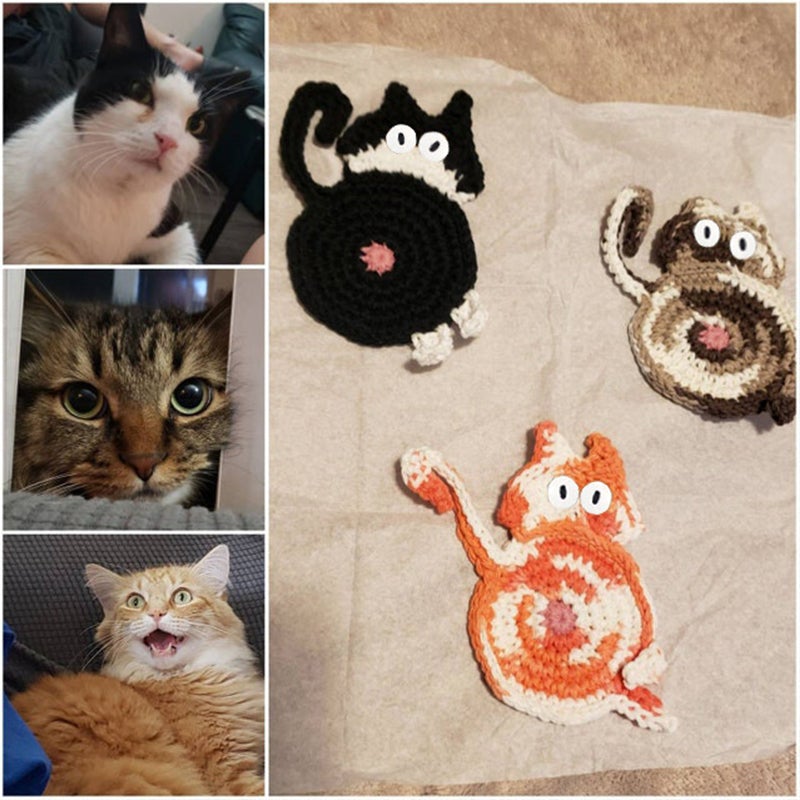 BowLift | Cute Knitted Kitten Butt Coasters