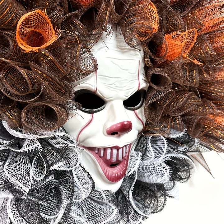 BowLift | Halloween Scary Clown Mesh Wreath | Creepy Front Door Decor