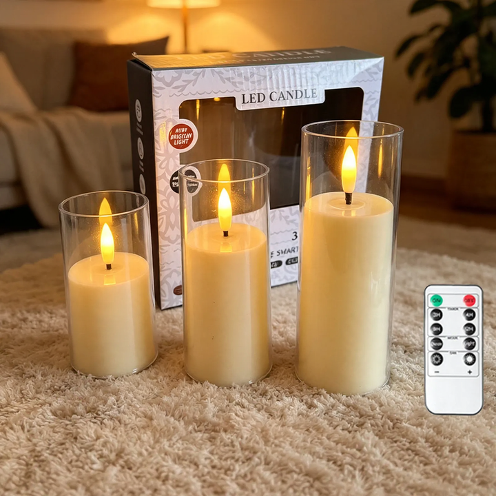 LED Real Wax Look Candle Set, 3-piece