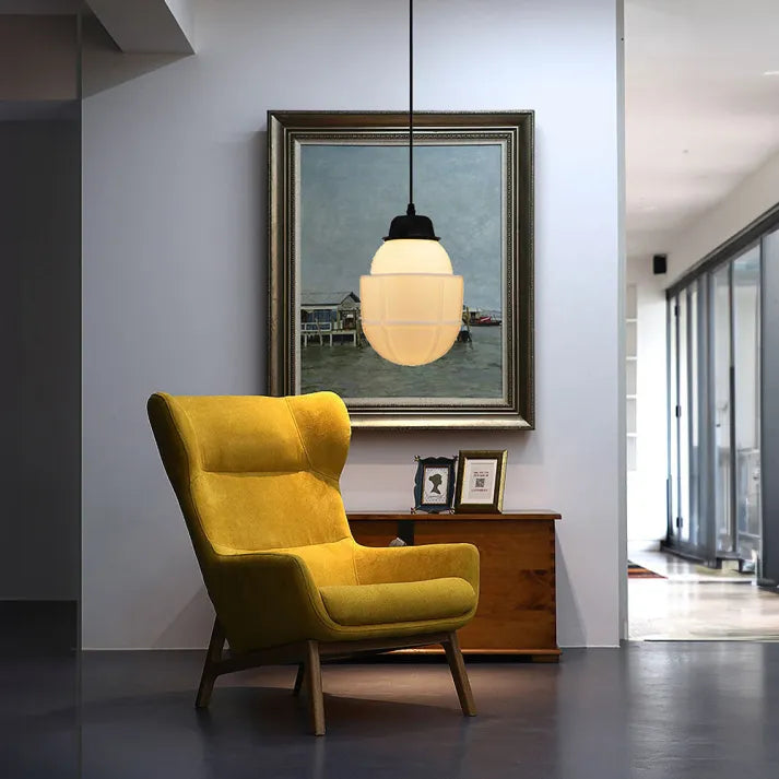 Vintage Geometric Hanging Lamp made of Matte Glass – Retro Pendant Light for Dining Room | Bowlift