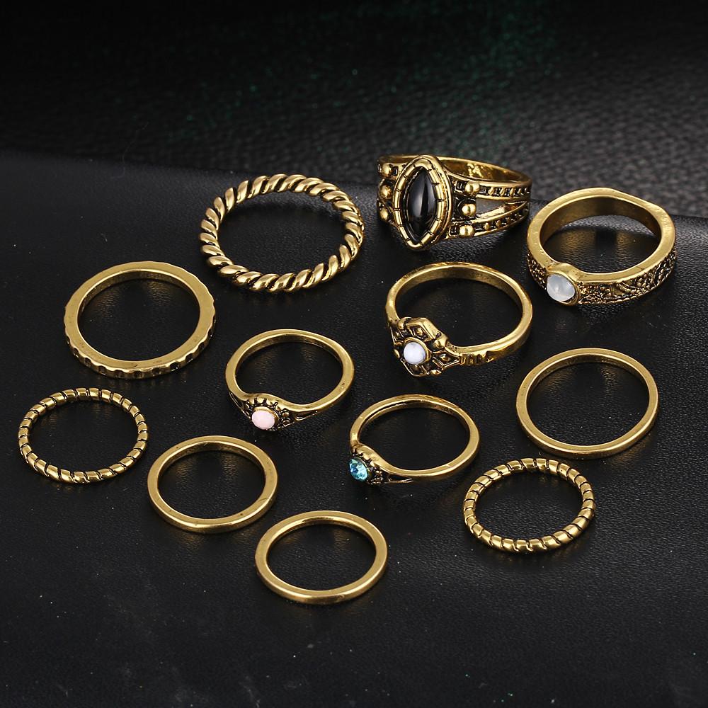 12 Piece Stack Boho Crystal Rings | Bowlift