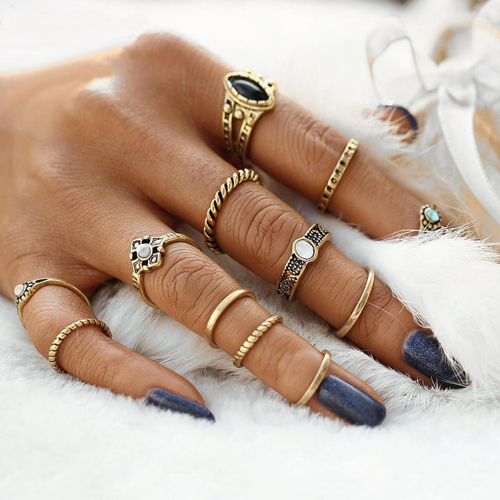 12 Piece Stack Boho Crystal Rings | Bowlift