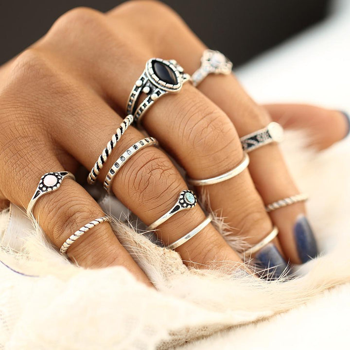 12 Piece Stack Boho Crystal Rings | Bowlift