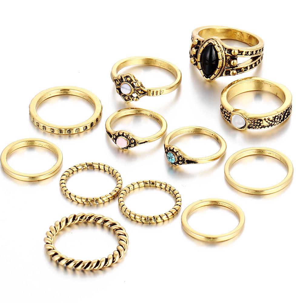 12 Piece Stack Boho Crystal Rings | Bowlift