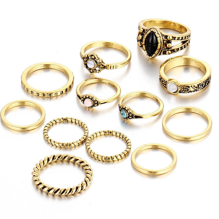 12 Piece Stack Boho Crystal Rings | Bowlift
