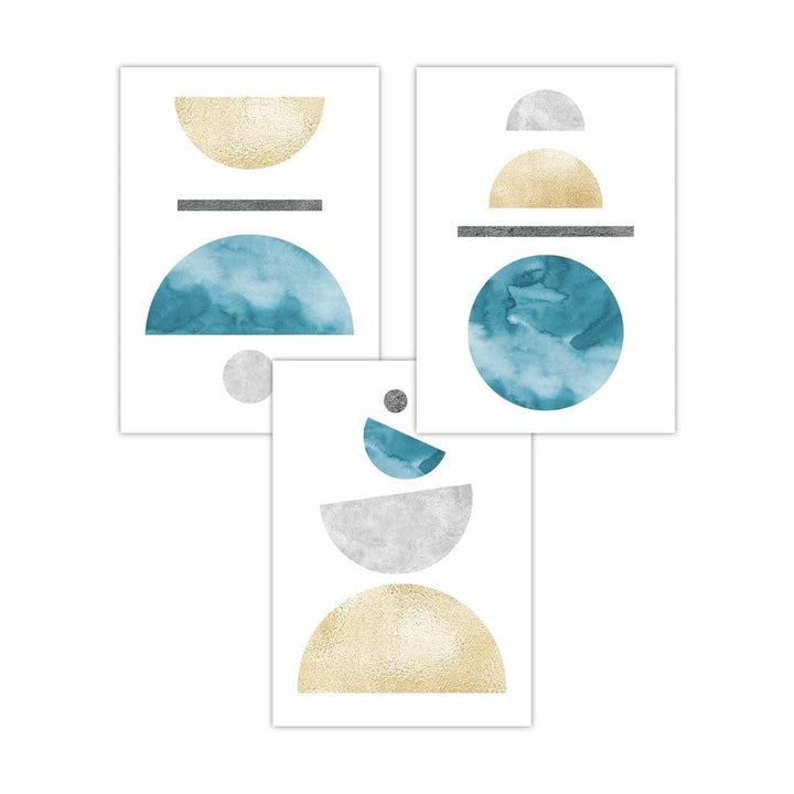 Aqua Blue, Gold and Gray Geometric Art Prints | Bowlift