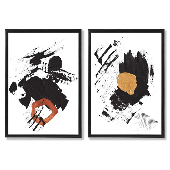 Black and Yellow Abstract Stripes Framed Set of 2 Art Prints | Bowlift