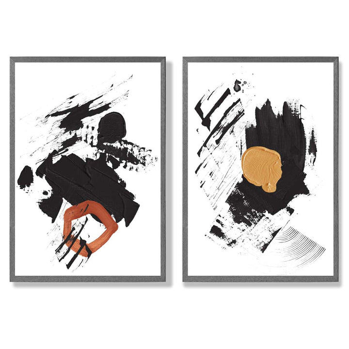 Black and Yellow Abstract Stripes Framed Set of 2 Art Prints | Bowlift