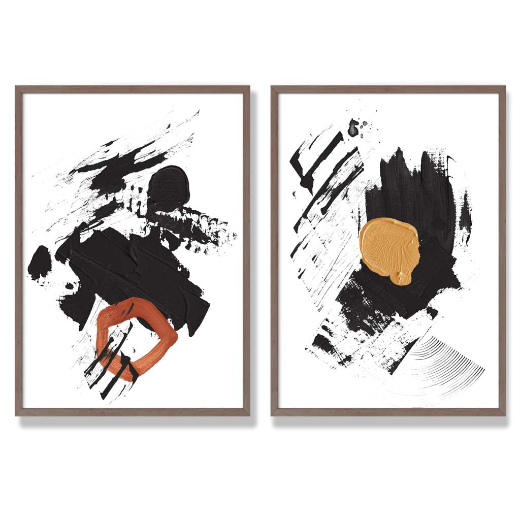 Black and Yellow Abstract Stripes Framed Set of 2 Art Prints | Bowlift