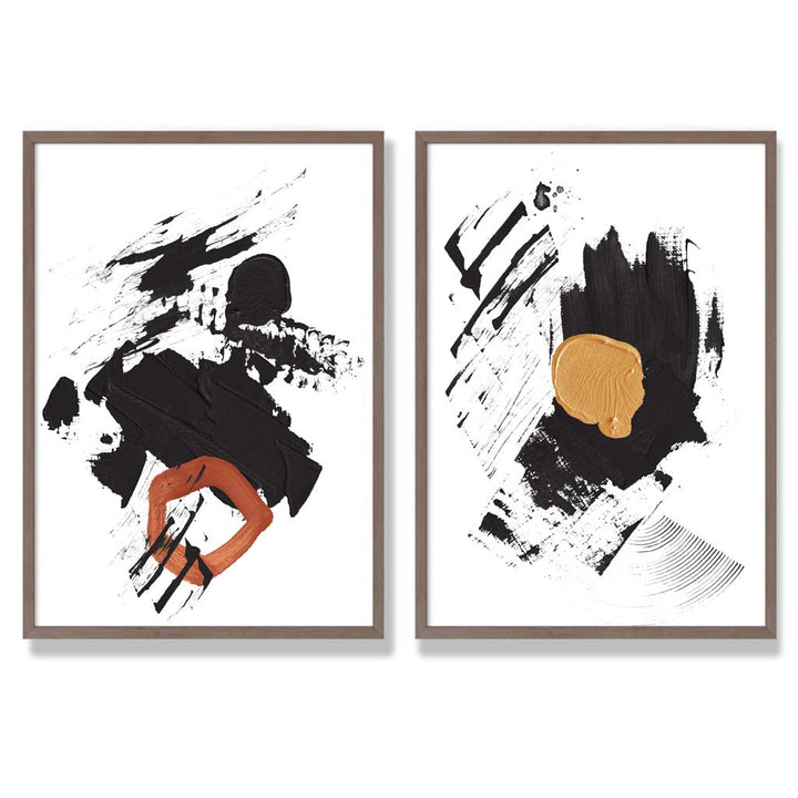 Black and Yellow Abstract Stripes Framed Set of 2 Art Prints | Bowlift