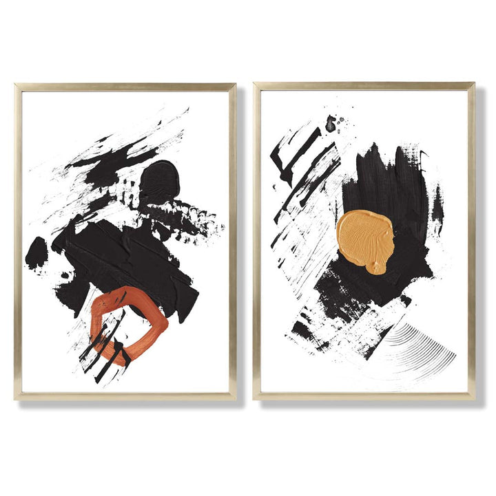 Black and Yellow Abstract Stripes Framed Set of 2 Art Prints | Bowlift