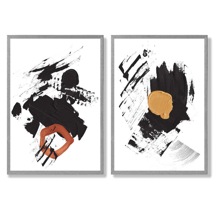 Black and Yellow Abstract Stripes Framed Set of 2 Art Prints | Bowlift
