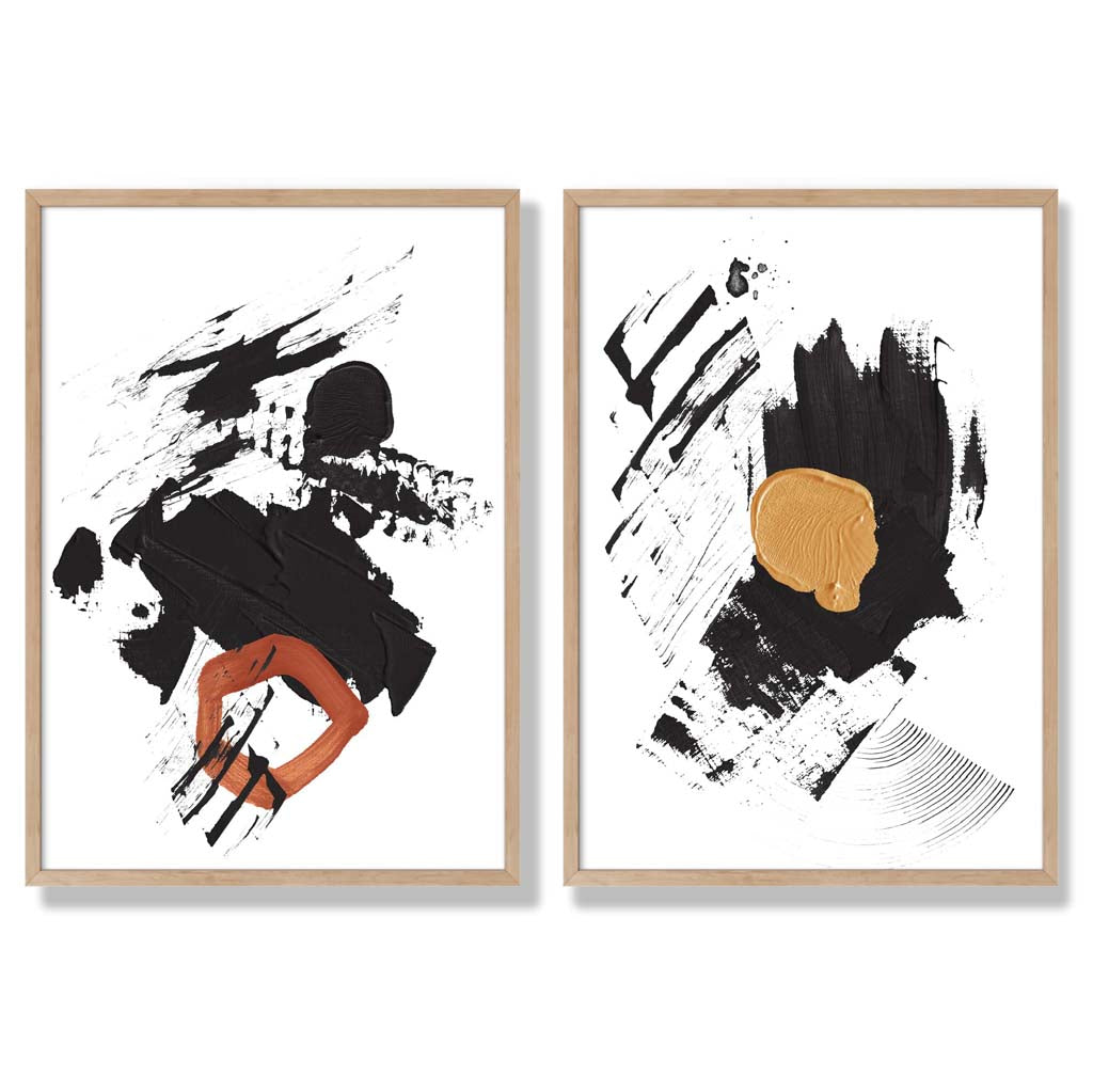 Black and Yellow Abstract Stripes Framed Set of 2 Art Prints | Bowlift