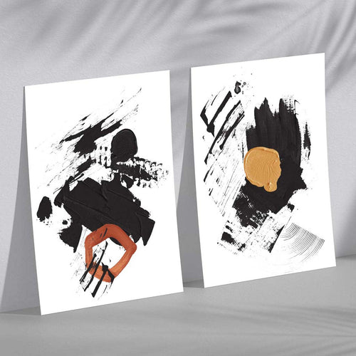 Black and Yellow Abstract Stripes Set of 2 Art Prints | Bowlift