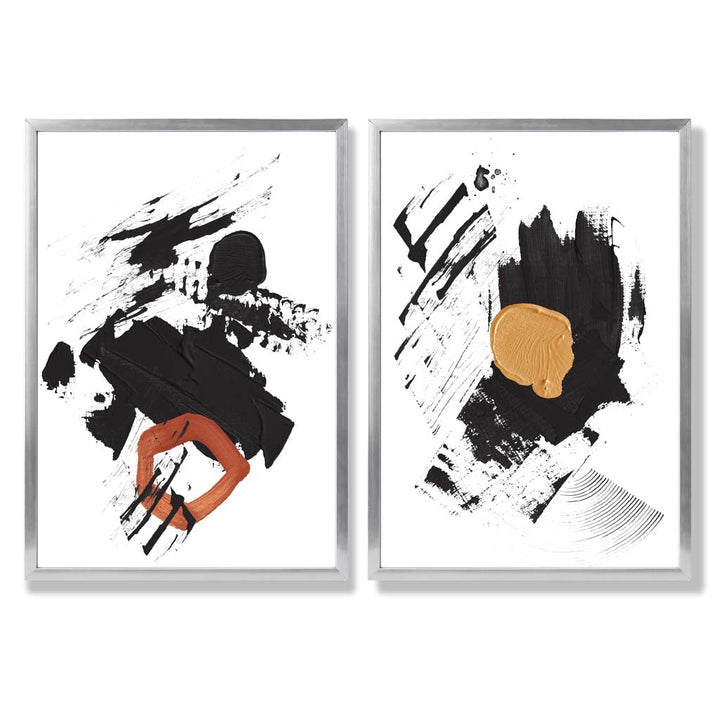 Black and Yellow Abstract Stripes Framed Set of 2 Art Prints | Bowlift