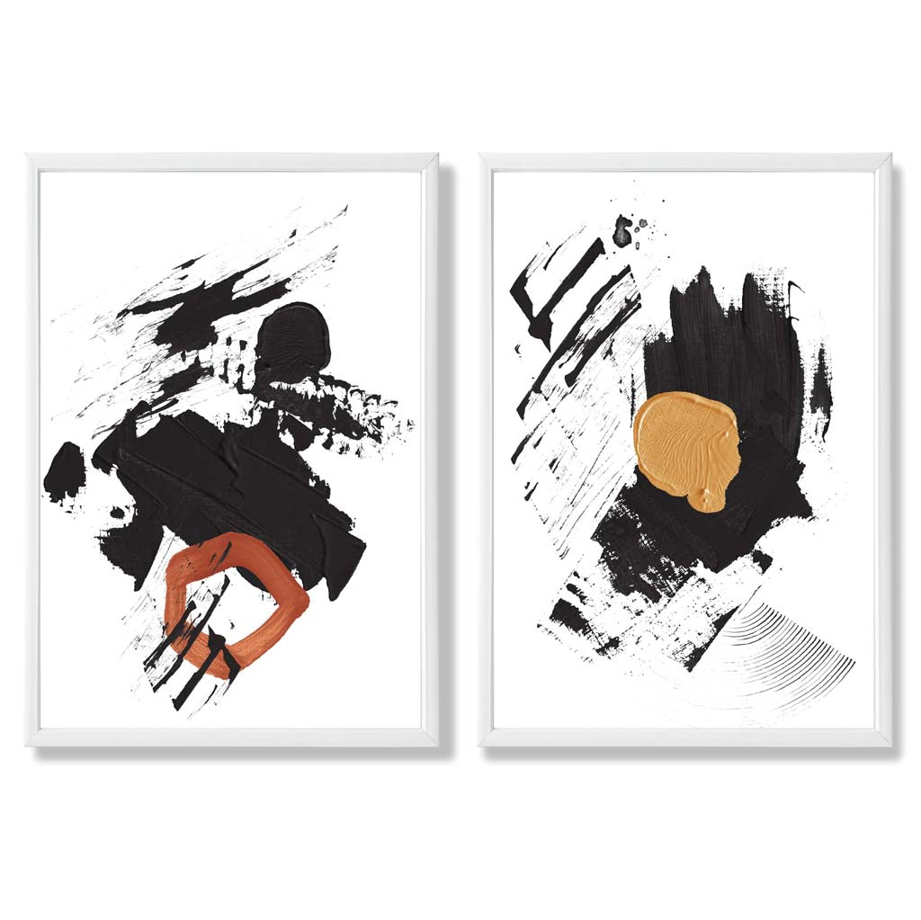 Black and Yellow Abstract Stripes Framed Set of 2 Art Prints | Bowlift