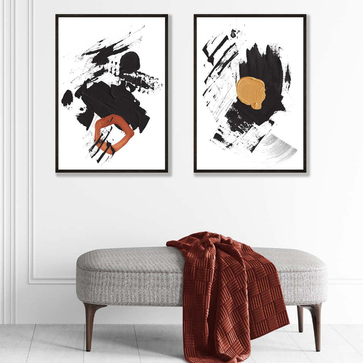 Black and Yellow Abstract Stripes Framed Set of 2 Art Prints | Bowlift