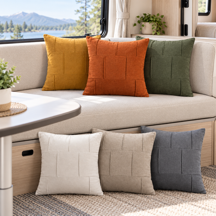 Square Textured Patchwork Throw Pillow Cover Bowlift