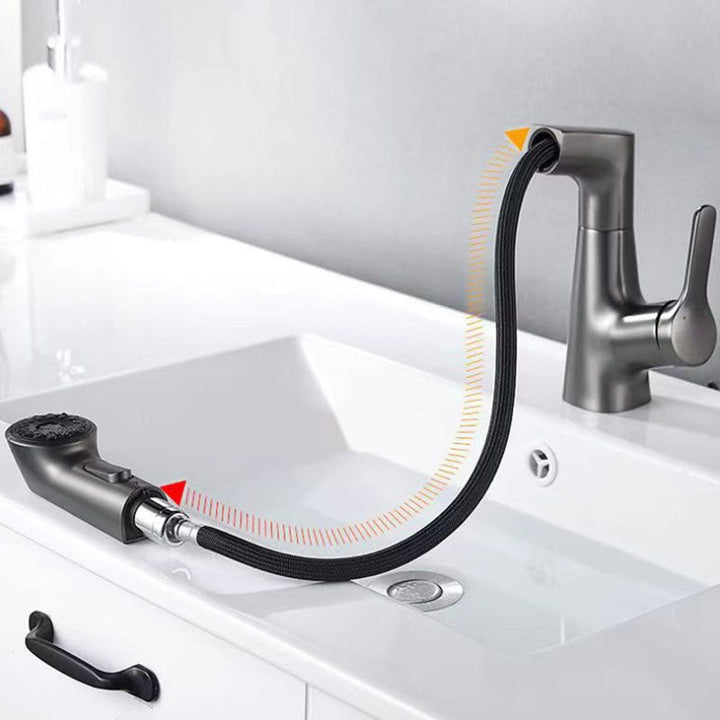 BowLift | Modern Sink Faucet Lever Handle Copper Low Arc Pull-Out Sink Faucet