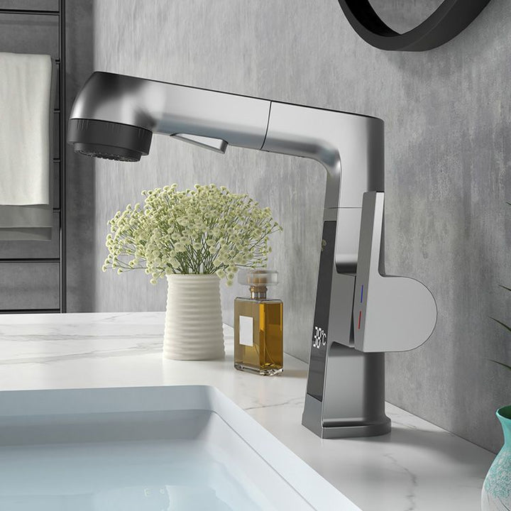 BowLift | Modern Sink Faucet Pull-Down Lever Handle Brass Faucet Bathroom