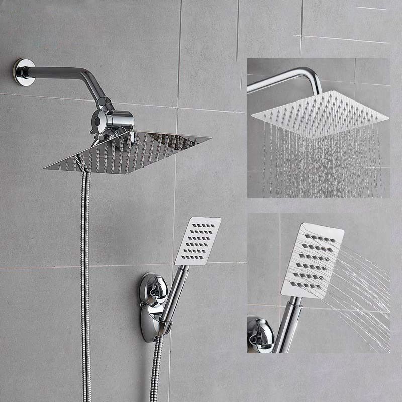 BowLift | Silver Square Double Shower Head Modern Water Filtration Wall-Mounted Shower Head