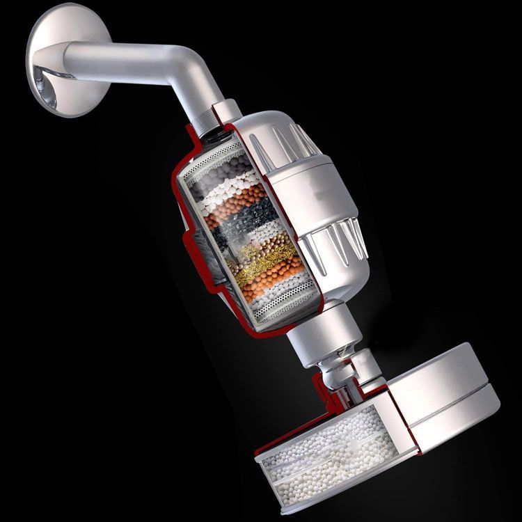 BowLift | Contemporary fixed shower head in silver with Katalyst wall-mounted shower head