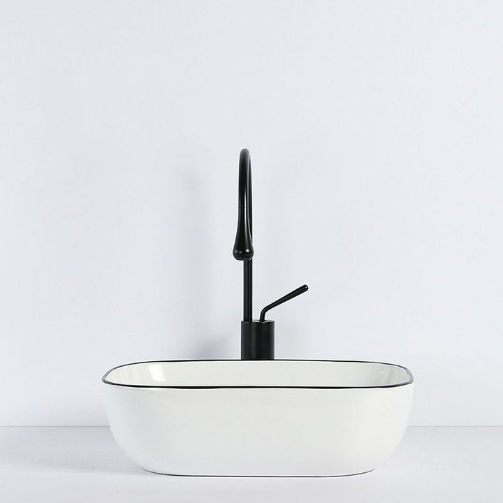BowLift | Contemporary sink with pop-up drain porcelain rectangular basin