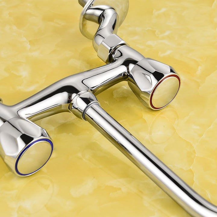 BowLift | Contemporary Widespread Sink Faucet Knob Handle Goose Neck Arc Solid Brass Faucet