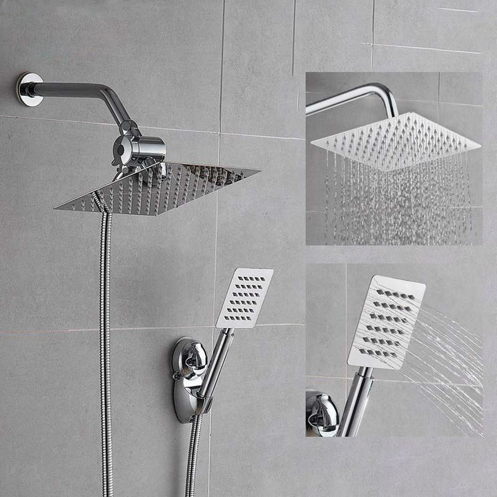 BowLift | Silver Square Double Shower Head Modern Water Filtration Wall Mounted Shower Head