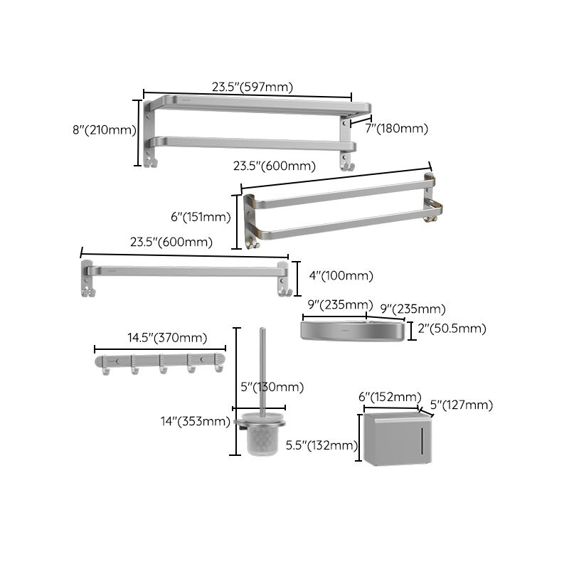 BowLift | Minimalism Gray Bathroom Accessories Set Contemporary Style Aluminum Towel Rack
