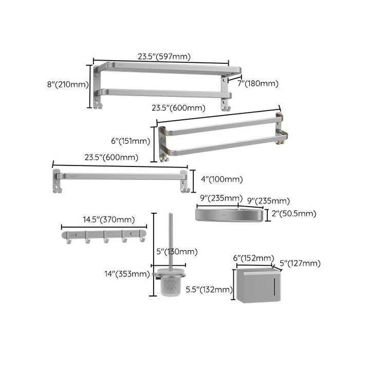 BowLift | Minimalism Gray Bathroom Accessories Set Contemporary Style Aluminum Towel Rack