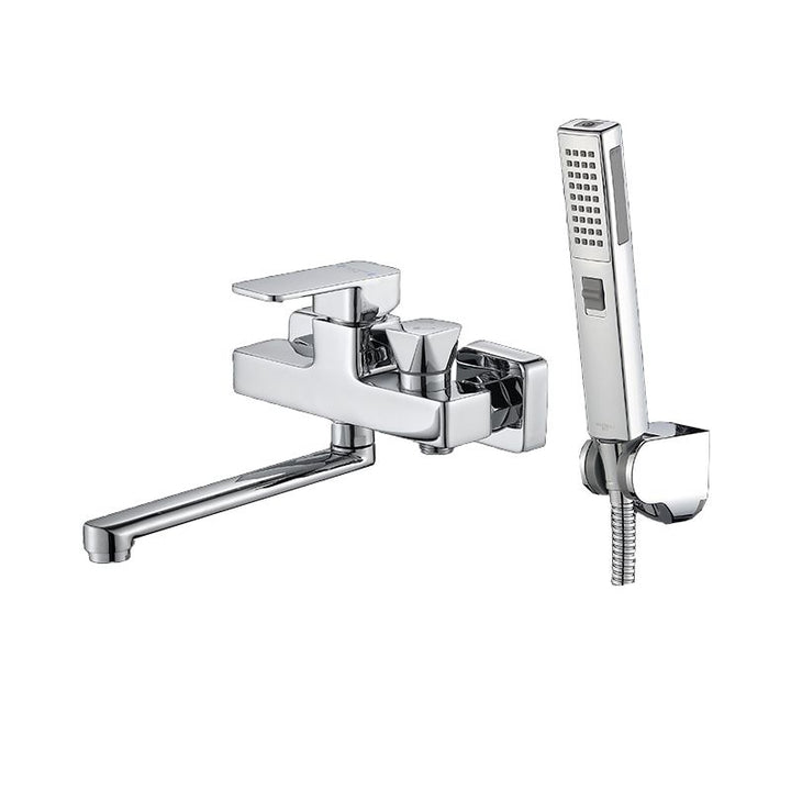 BowLift | Wall Mounted Bathtub Faucet Trim Polished Chrome Swivel Spout with Hand Shower