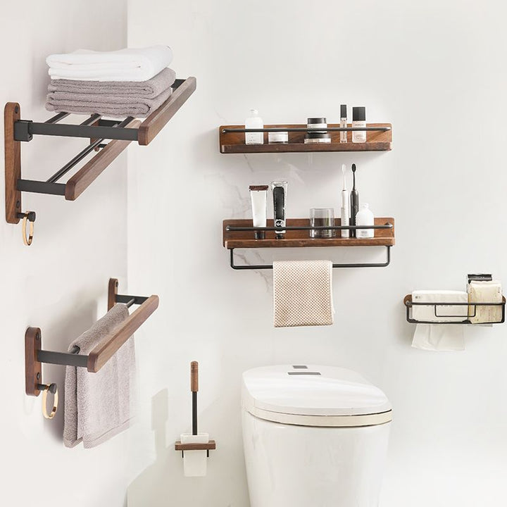 BowLift | Modern Bathroom Accessory Set Aluminum & Wood Bathroom Fittings Set