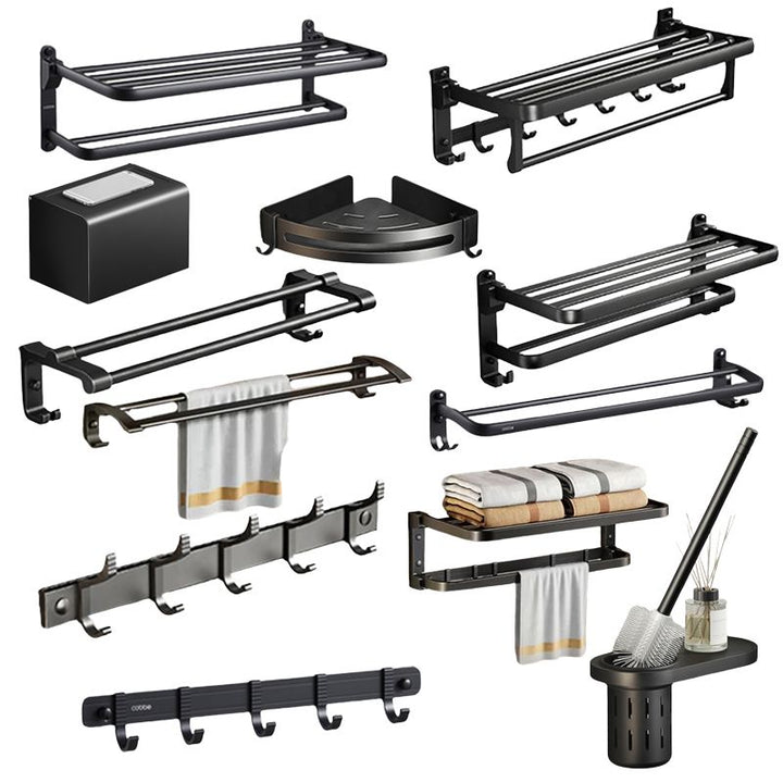 BowLift | Contemporary bathroom accessory set with black finish and bath shelf/towel bar