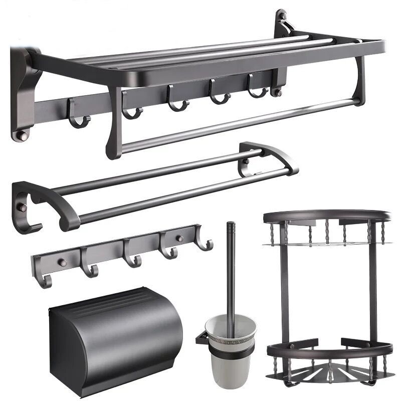 BowLift | Modern 5/6-piece bathroom accessory set with bathroom shelf/robe hooks/towel bar
