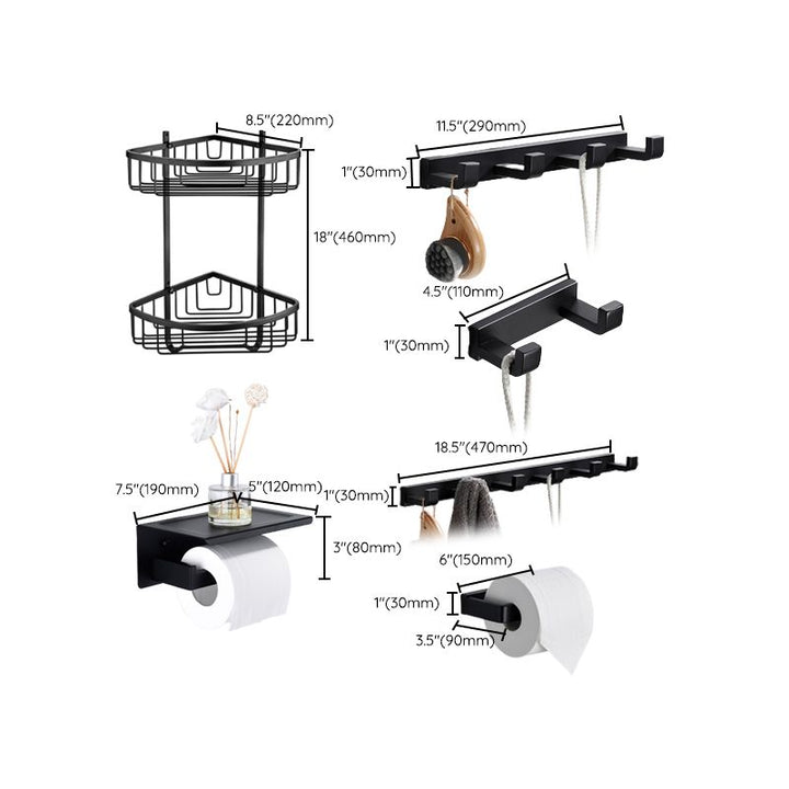 BowLift | Matte Black 5-piece modern bathroom accessory as individual piece or as set with towel bar