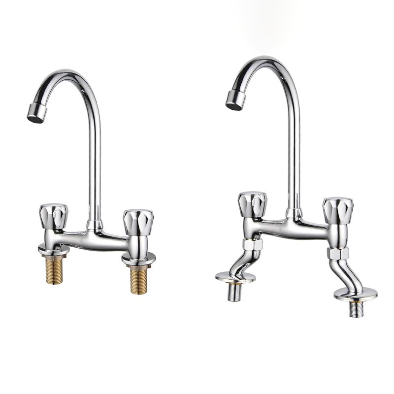 BowLift | Contemporary Widespread Bathroom Faucet Knob Handle Goose Neck Arc Solid Brass Faucet
