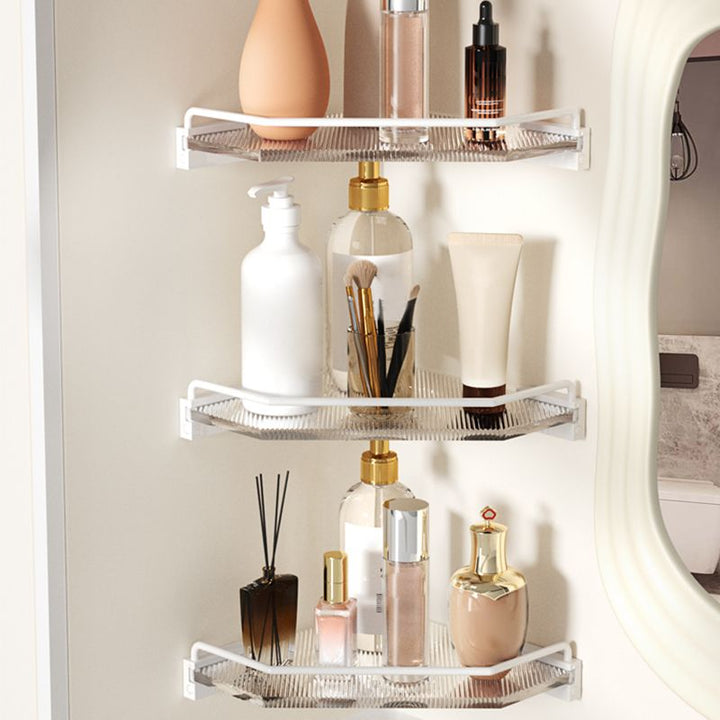 BowLift | White metal and acrylic bathroom accessories as single item or in set with bathroom shelf