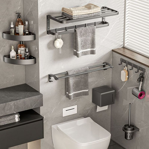 BowLift | Modern Bathroom Accessories Set Gray Towel Bar Bathroom Shelf Bathroom Hardware