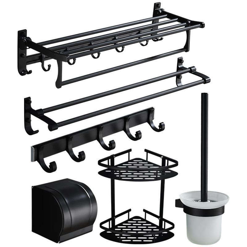 BowLift | 6-piece modern bathroom hardware set in matte black with bathroom shelf/towel holder & bathrobe hook