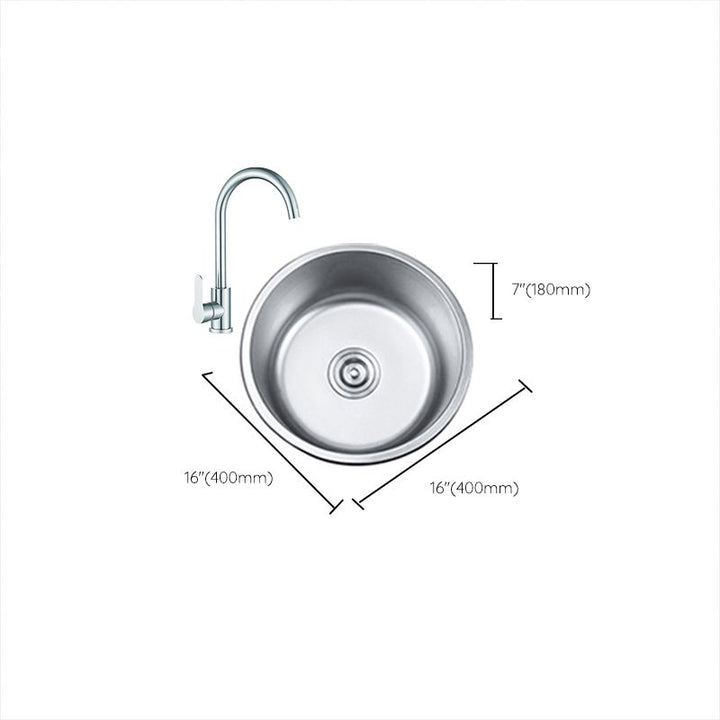 BowLift | Round Single Bowl Kitchen Sink Stainless Steel Sink with Drain Strainer Set