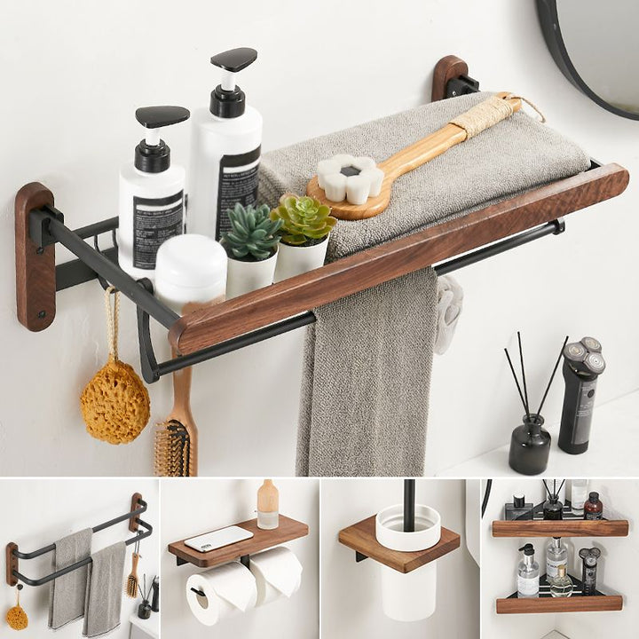 BowLift | Solid Wood Bathroom Accessories Set Foldable Metal Bathroom Accessories