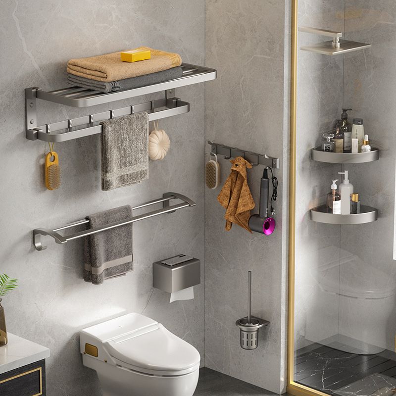 BowLift | Modern Gray Bathroom Accessories Set Aluminum Stainless Steel Bathroom Shelf/Towel Hooks/Towel Bar