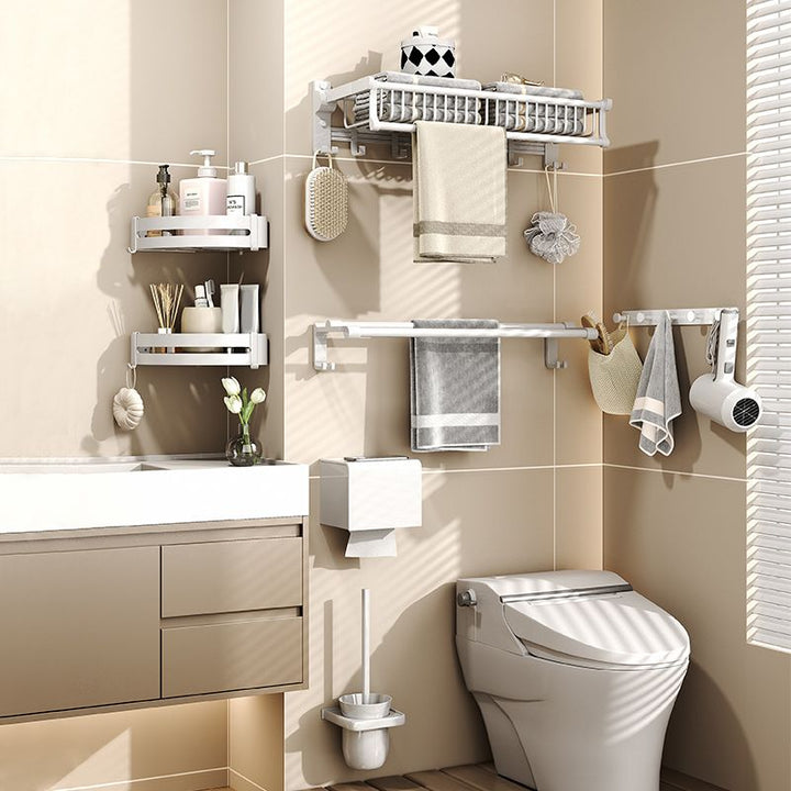BowLift | Modern style bathroom accessory set with bathroom shelf/towel rack/toilet brush in white
