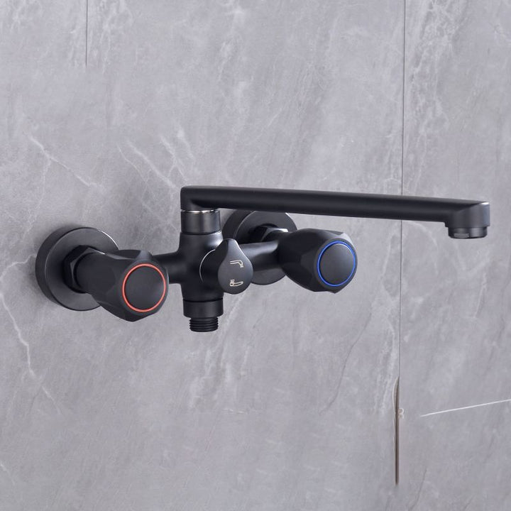BowLift | Modern Bathtub Faucet Trim Black Wall Mounted Swivel Spout with Hand Shower