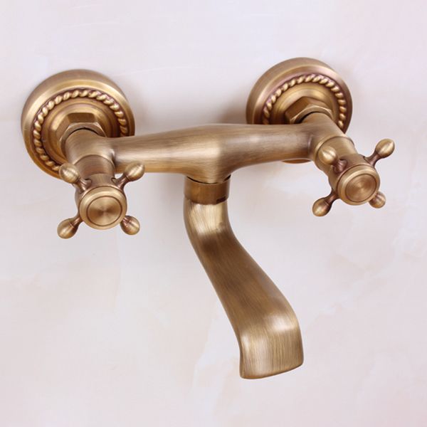 BowLift | Traditional Wall-Mounted Metal Bathtub Filler Double Handles Waterfall Bathtub Faucet Trim