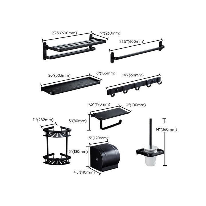 BowLift | Contemporary 8-piece Bathroom Accessory Set Matte Black Bathroom Shelf/Paper Holder/Towel Hook