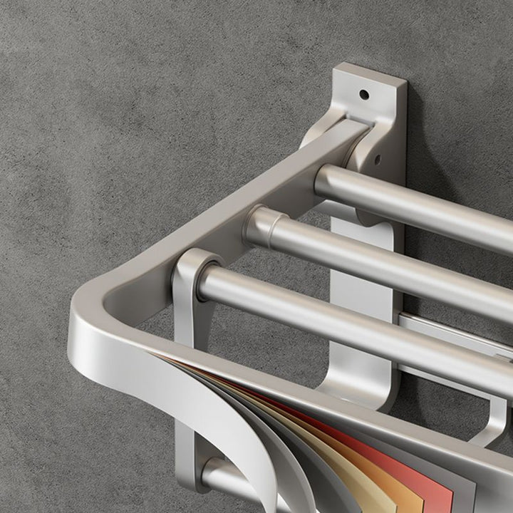 BowLift | Contemporary Silver Metal Bathroom Fixture Set with Triangle Bathroom Shelf